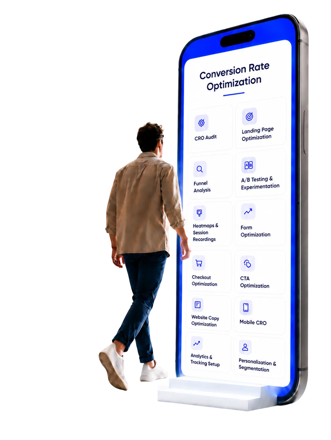 Conversion rate optimization services shown on a mobile device