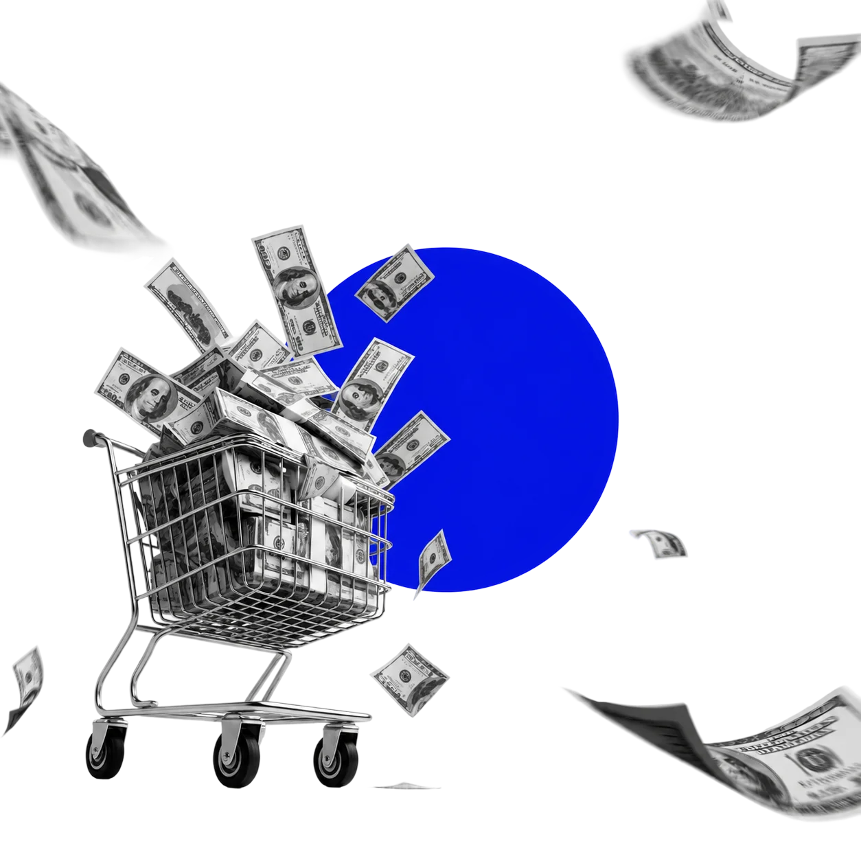 Shopping cart overflowing with revenue