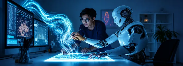 Person and AI assistant analyzing data together